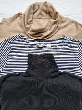 Women’s Long Sleeve Top Bundle Tan Charcoal L.L. Bean Orvis Eddie Bauer Sz L